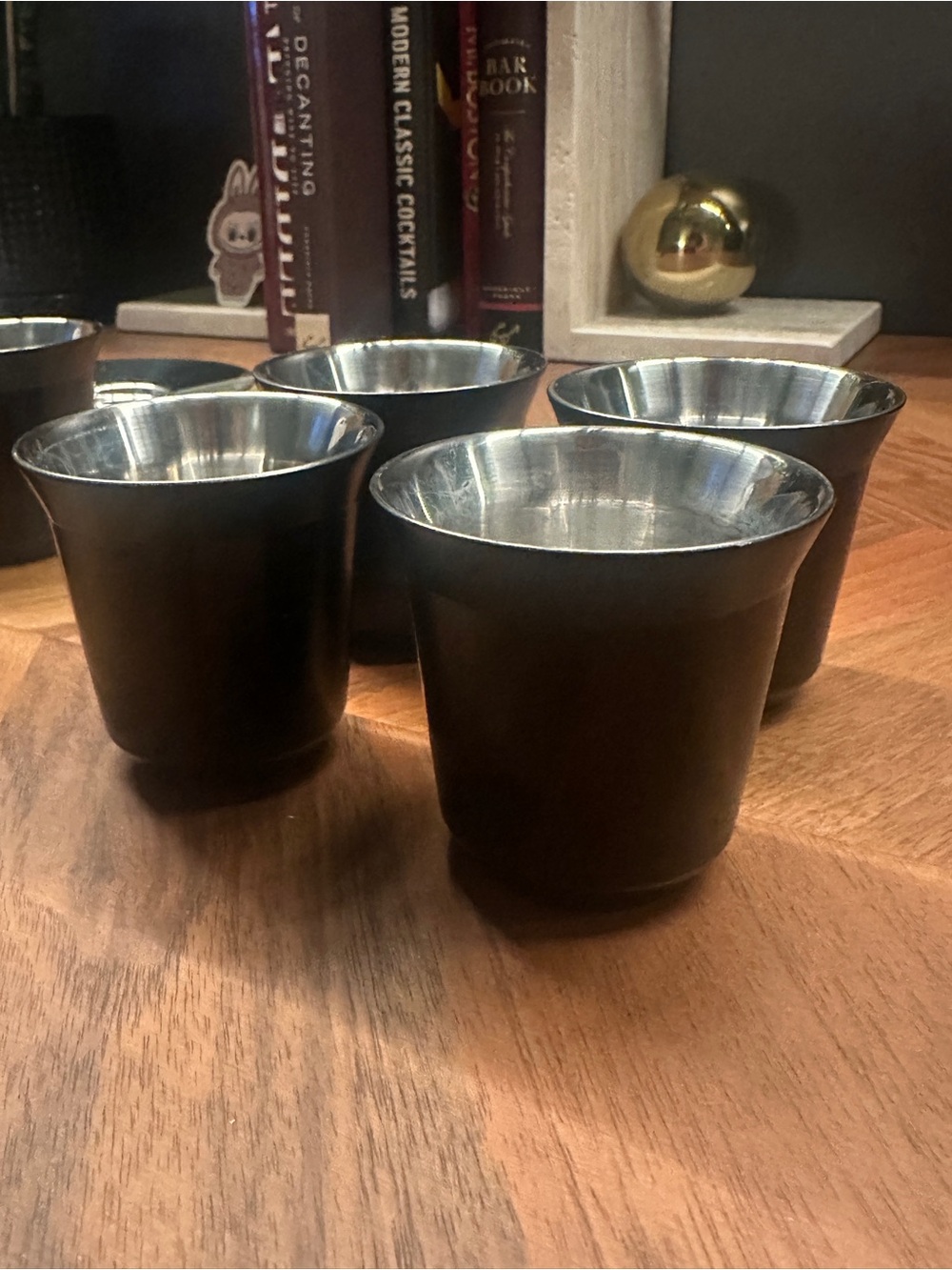 Set of 4 Black Nespresso Metal Espresso Cups with Silver Interior